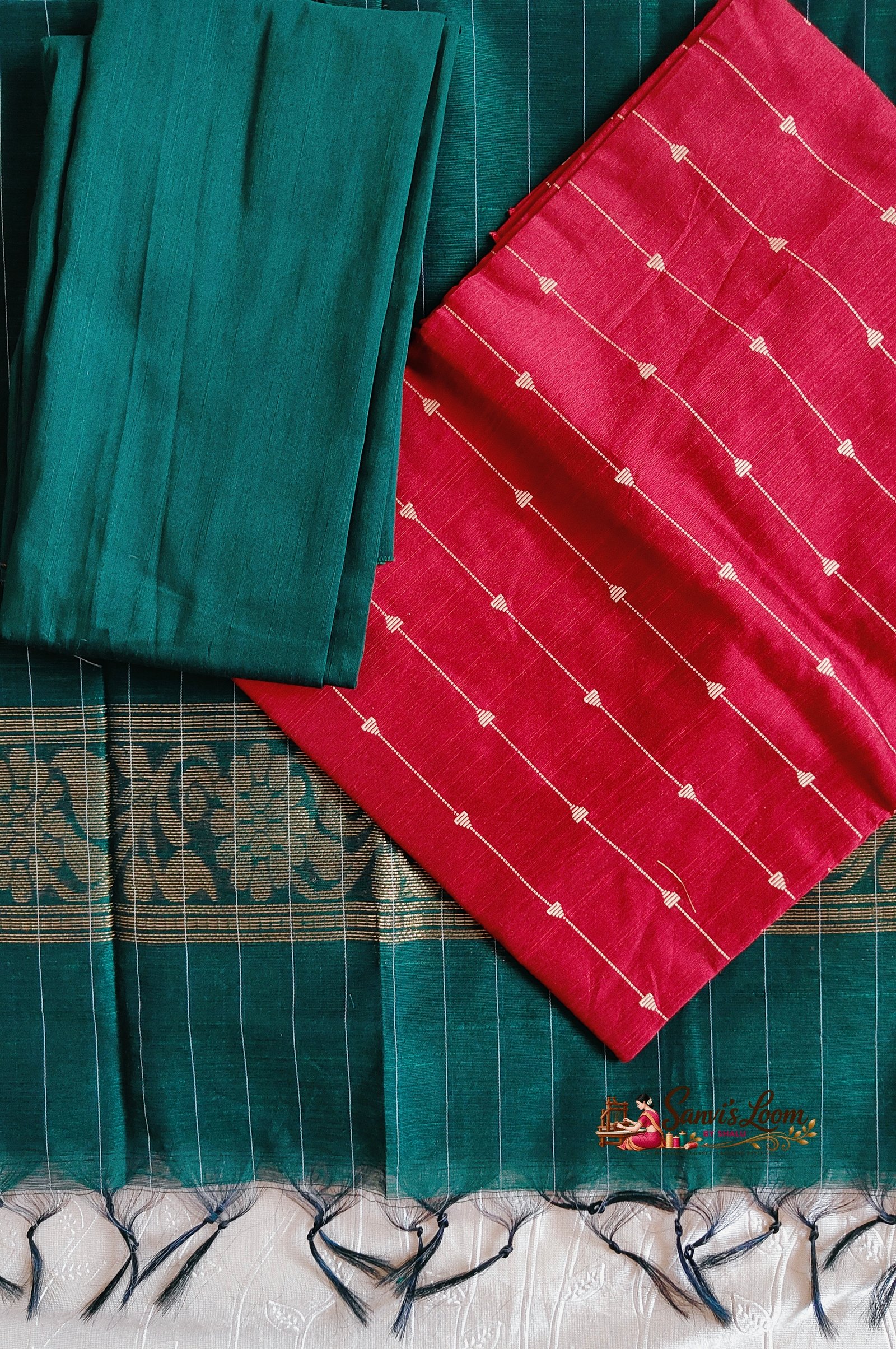 Salwar Unstitched - Bottle Green & Maroon
