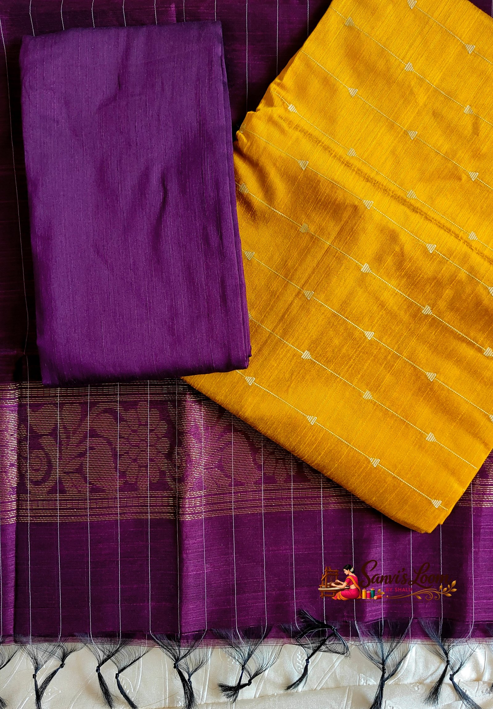 Salwar Unstitched - Dark Purple and Mustard Yellow