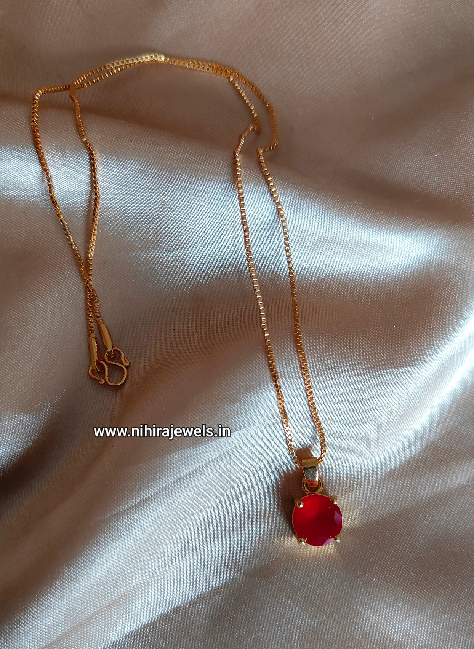 Ruby Red Pendant (Round) with Chain