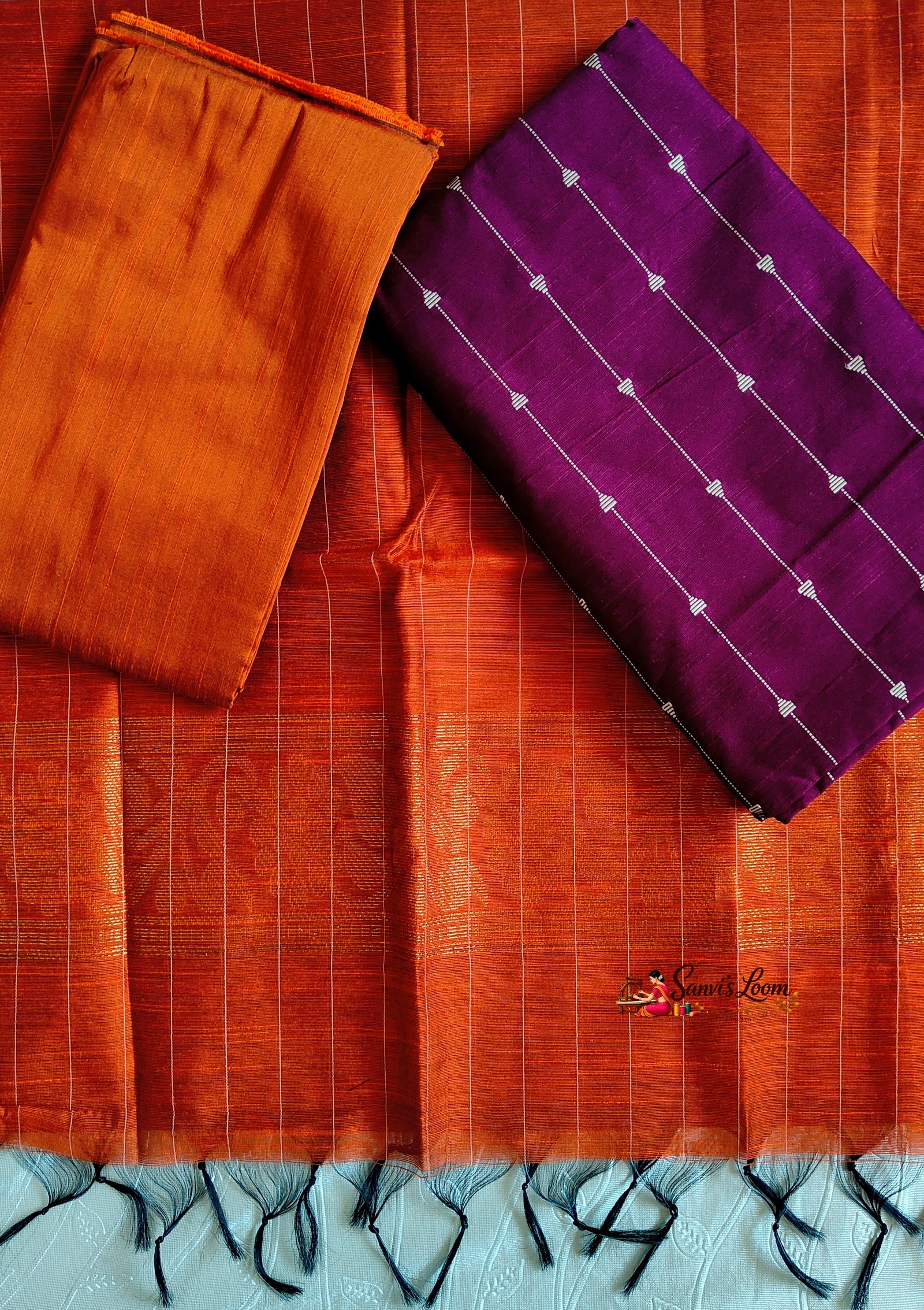 Salwar Unstitched - Rust Orange and Deep Purple
