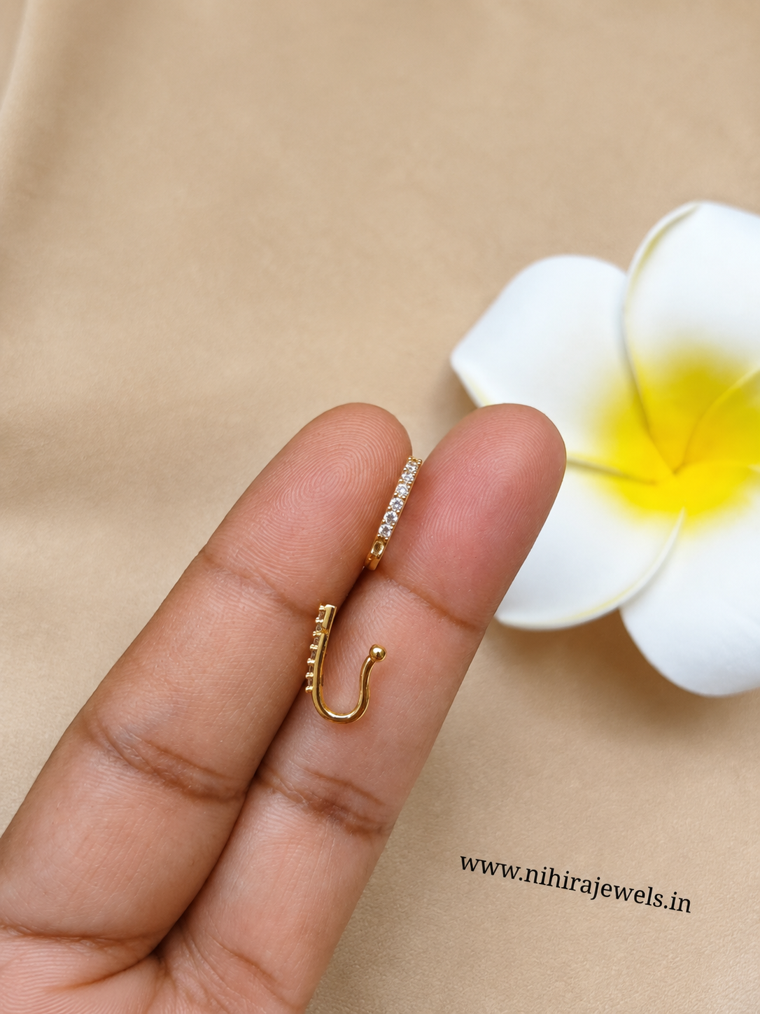 Non- Piercing Nosepin J Shape white stones