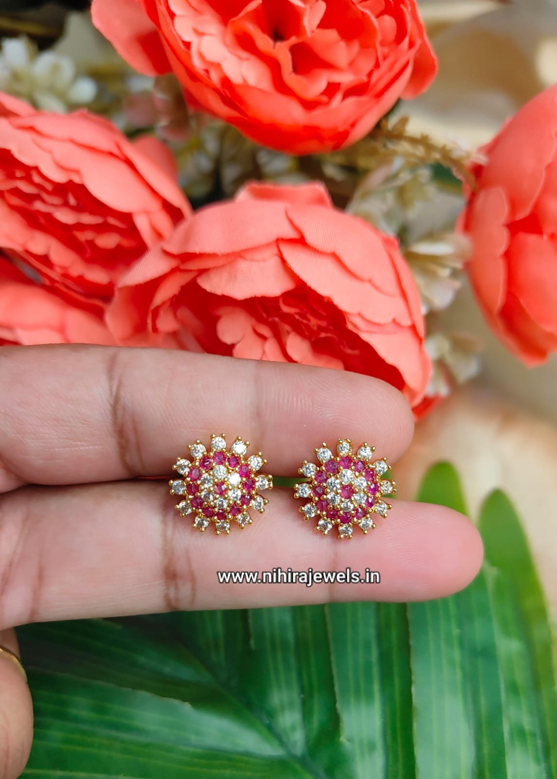 Manju Earring Design 7 - Pink & White