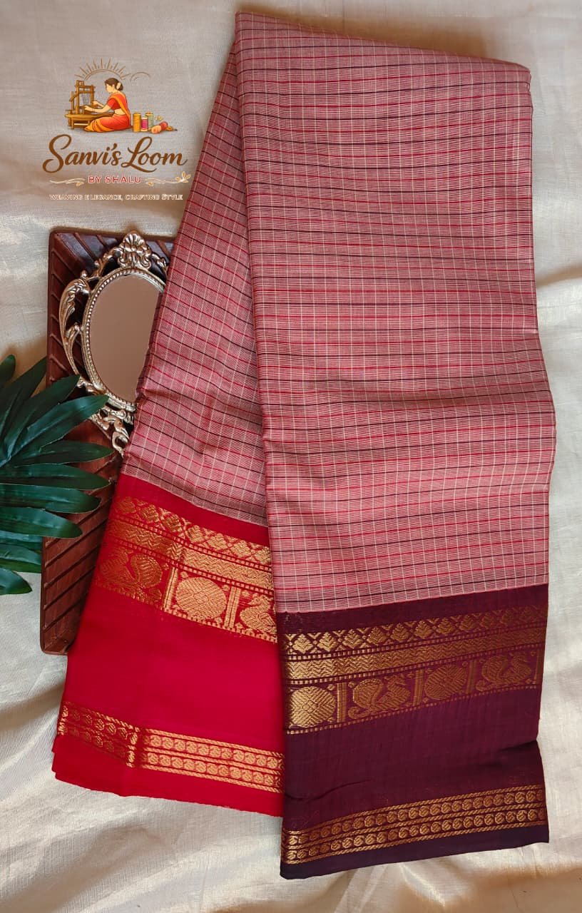 Pure Kanchi Cotton Saree with Graditional Ganga Jamnuna Border - Onion Pink