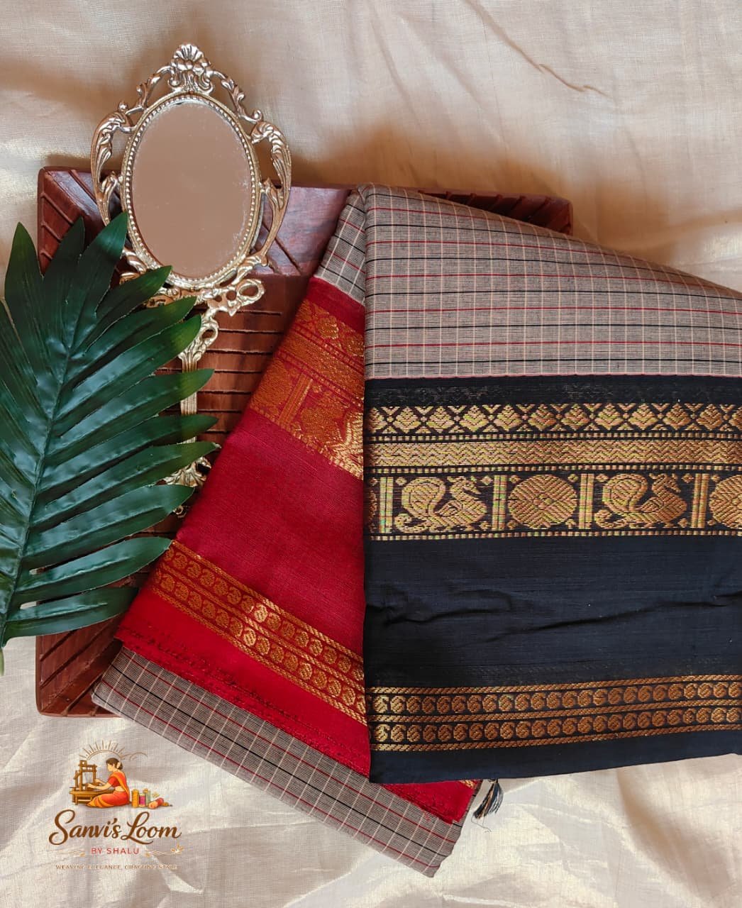 Pure Kanchi Cotton Saree with Graditional Ganga Jamnuna Border - Grey