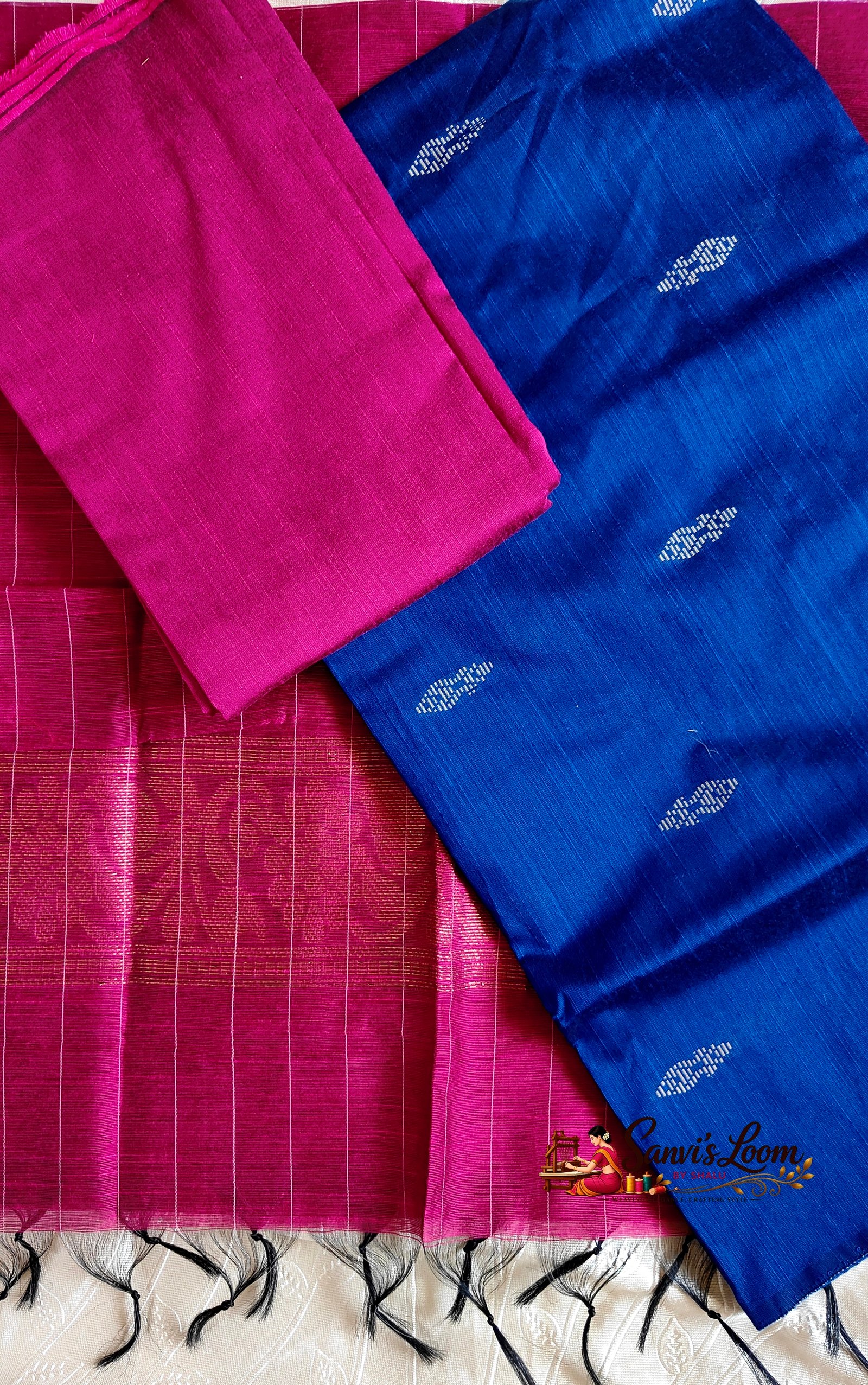 Salwar Unstitched - Navy Blue and Rose Pink